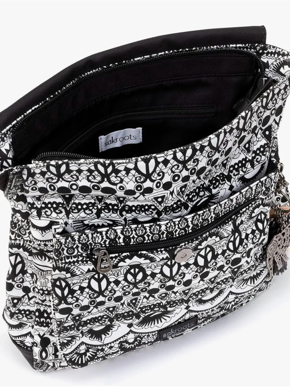 Sakroots One World Design Black & White Graphic Olympic Backpack/Crossbody